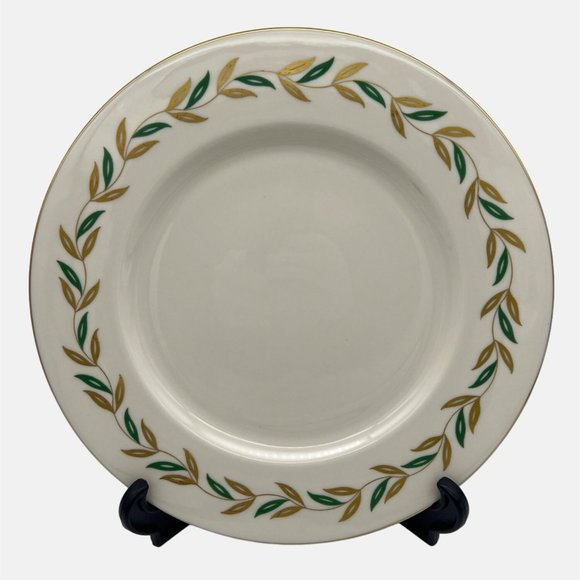 Castleton China Alberta Pair Dinner Plates USA Leaves Design Gold Trim 10.75" - Picture 3 of 6